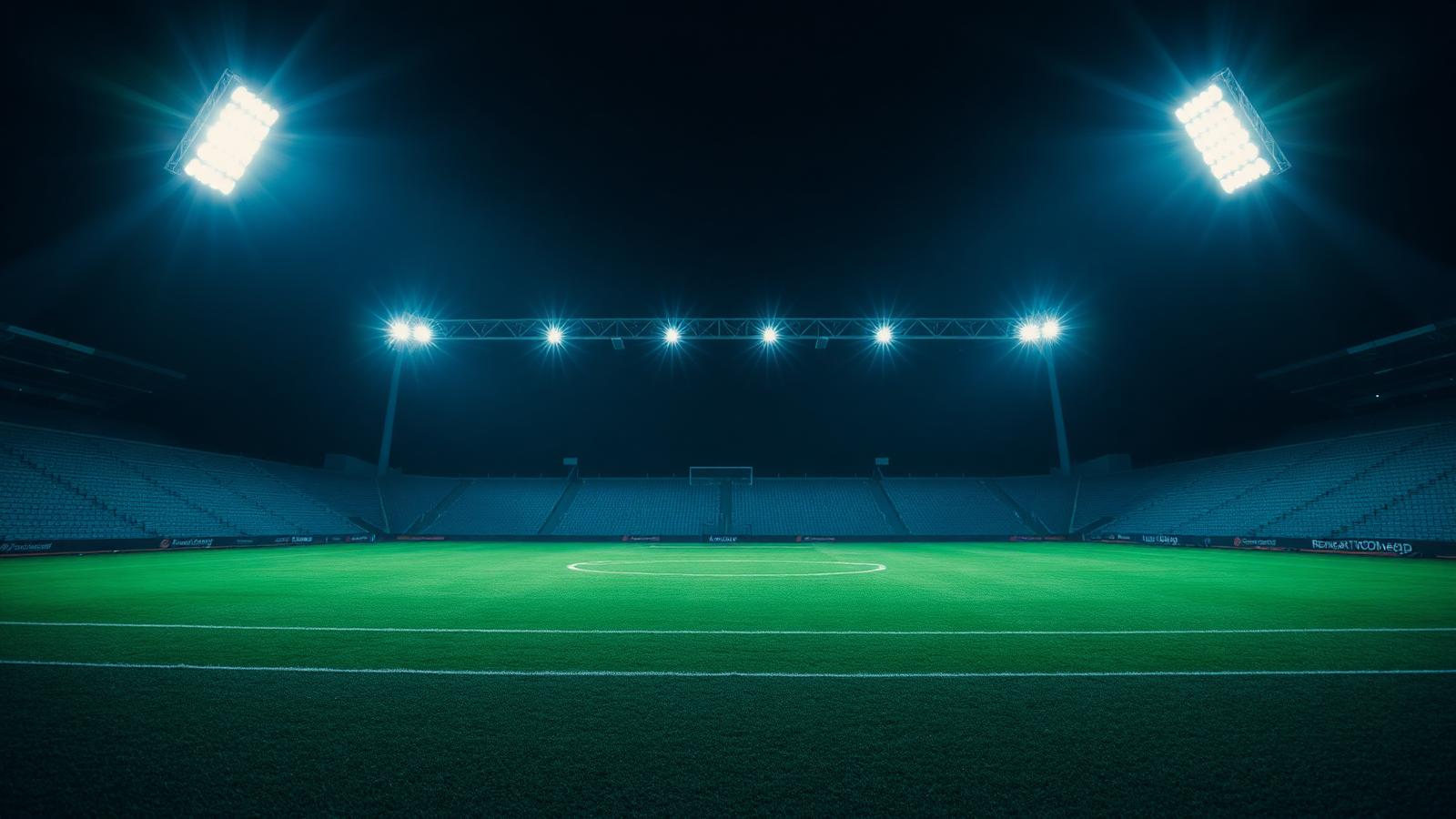 Football stadium under floodlights at night